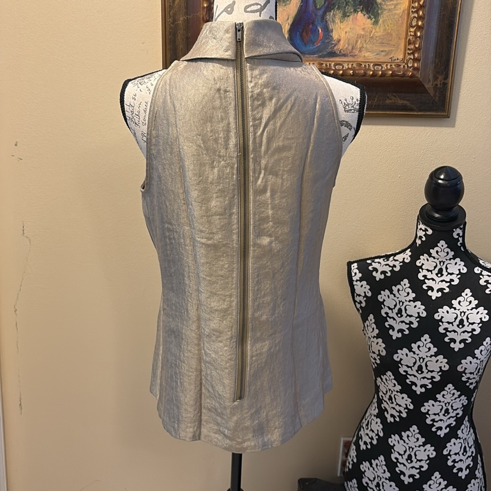 Ann Taylor Gold Shimmer Elegant Cowl Neck Sleeveless Zipper back Top - Picture 5 of 10